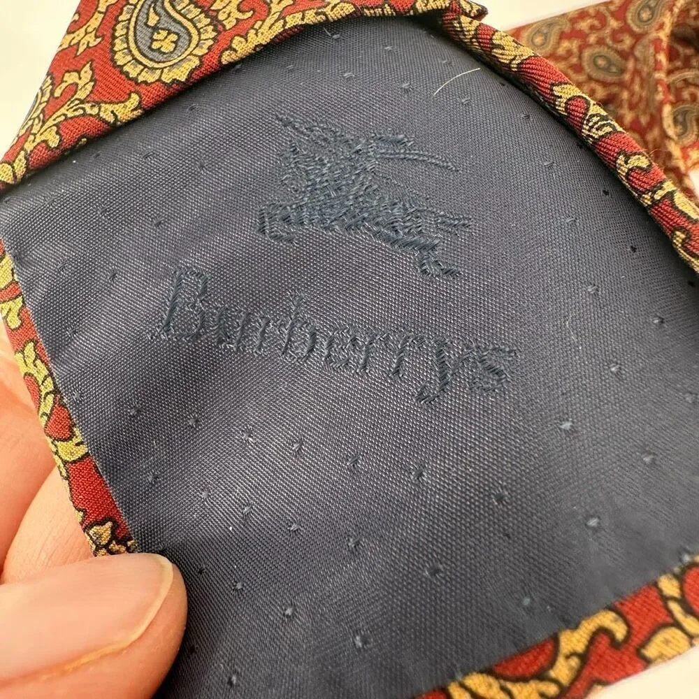 Vintage Burberrys of London Men's Silk‎ Paisley Neck Tie Burgundy Gold One Size
